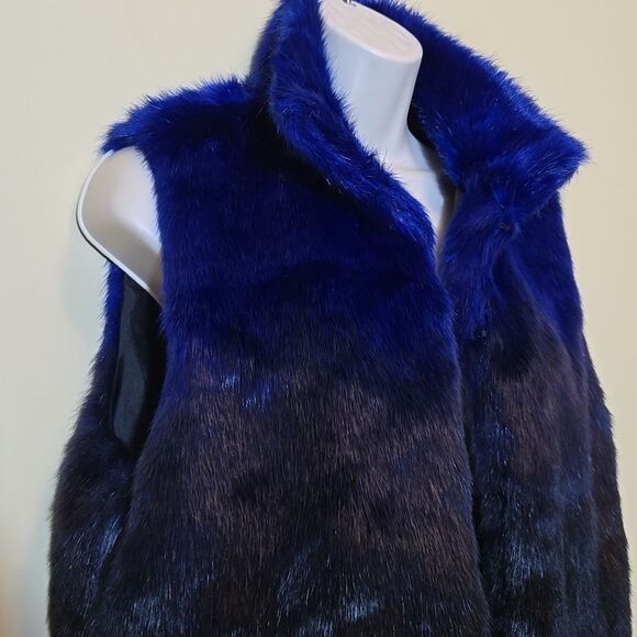 Cejon Black Blue Faux Fur Vest Steam Punk Goth Grunge Chic Rocker Ombre Size M - Picture 3 of 14